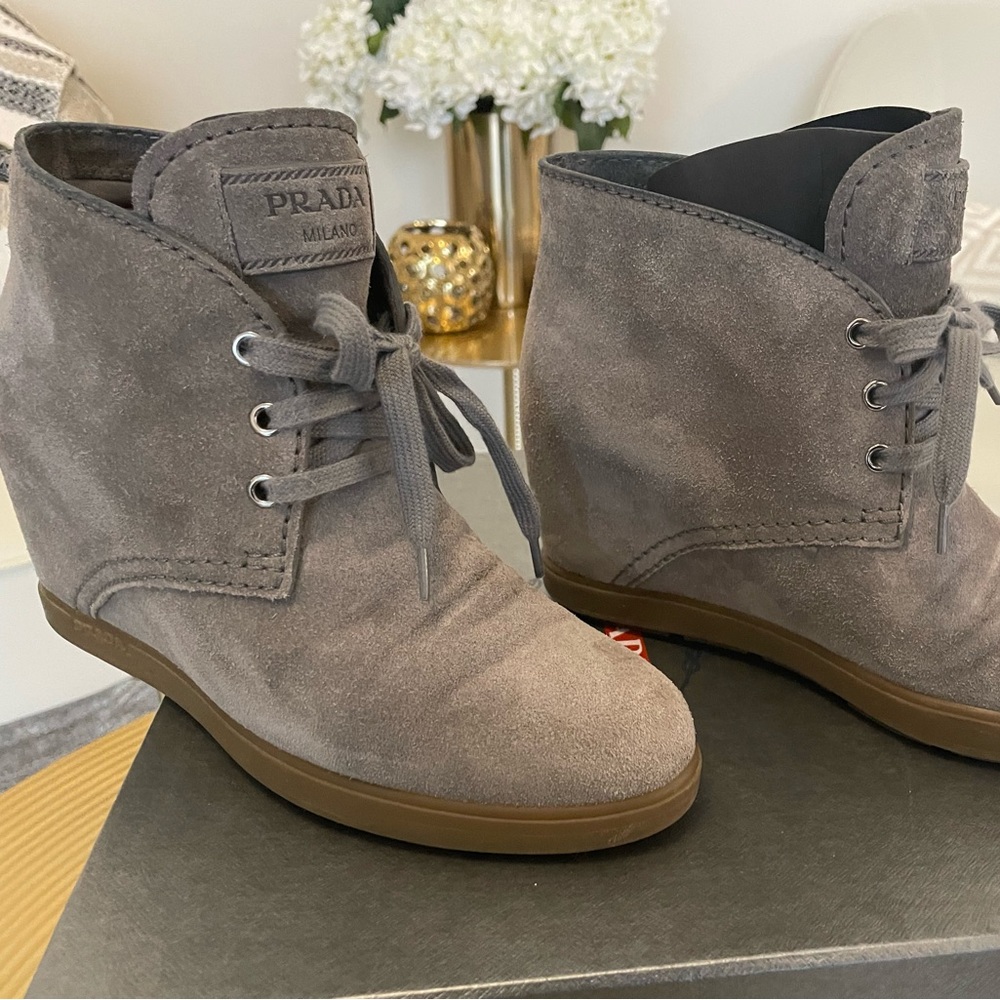 Prada Grey Suede Booties